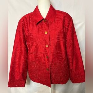 Anage 100% Silk Embellished Beaded Embroidered Jacket Women's XL